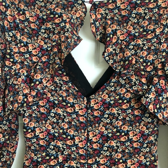 Topshop Open Back Floral Ruffle Mini Dress Sz 4 - Picture 6 of 9